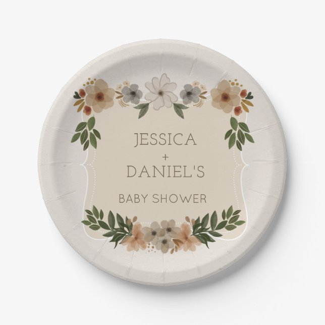 Modern Woodland Baby Shower Paper Plates (Front)