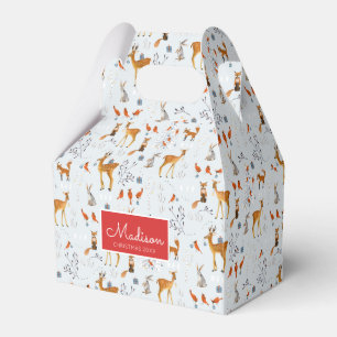 Modern Woodland Blue & Red Animals Deer Christmas Favour Box