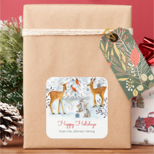 Modern Woodland Blue & white Deer Christmas Square Sticker