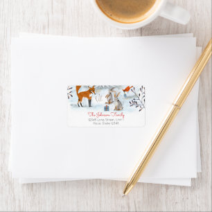 Modern Woodland Blue & white Fox Animal Christmas Label