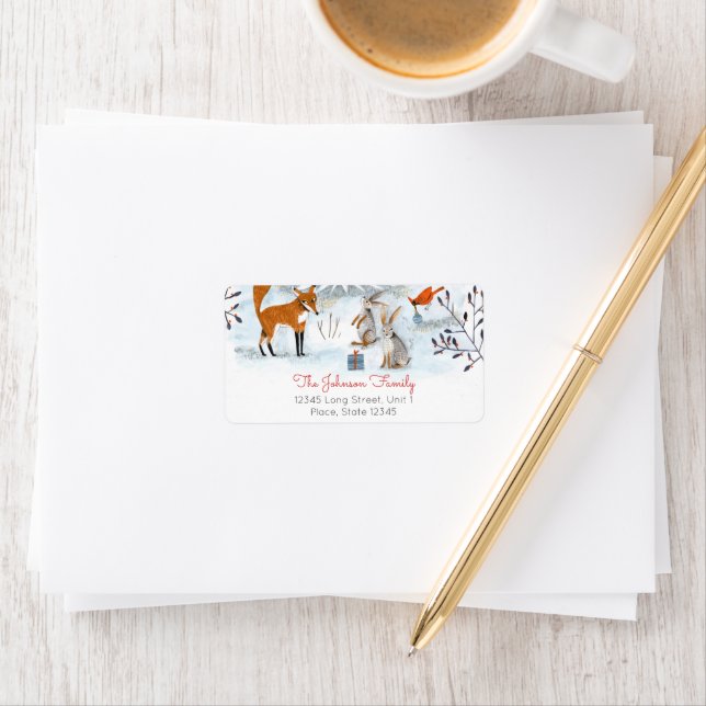 Modern Woodland Blue & white Fox Animal Christmas Label (Insitu)