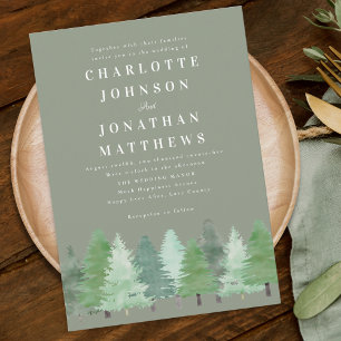 Modern Woodland Forest Sage Green Wedding Invitation