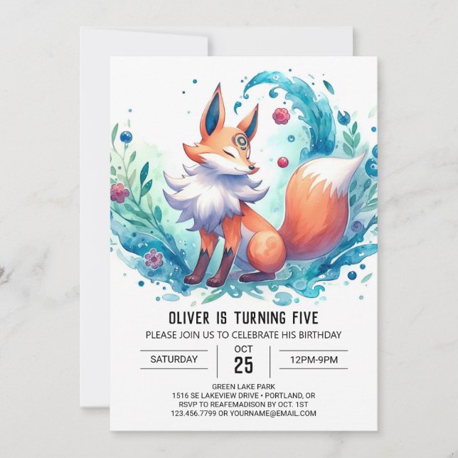 Modern Woodland Fox Birthday Invitation (Front)