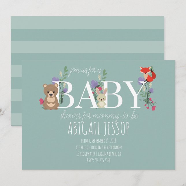 Modern Woodland Green Baby Shower Invitation (Front/Back)