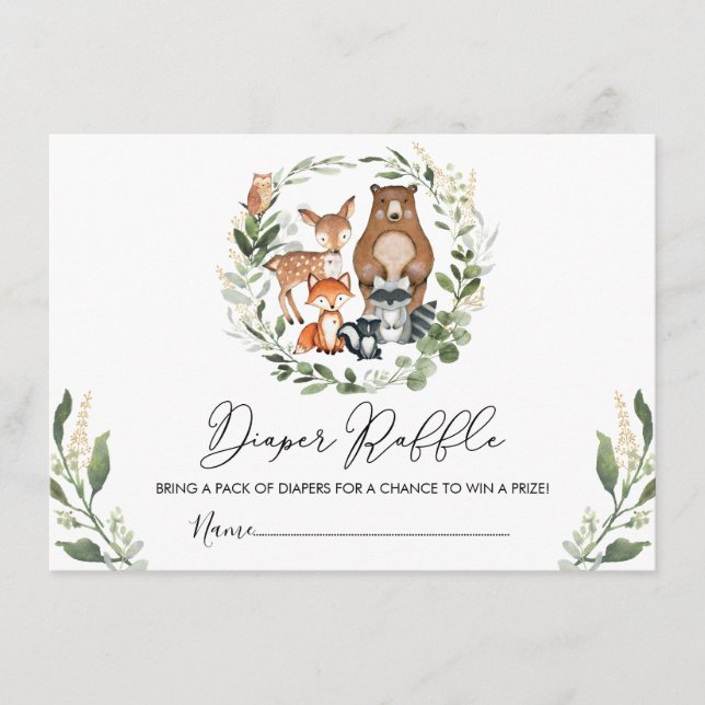 Modern Woodland Greenery Baby Shower Diaper Raffle Enclosure Card (Front)