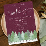 Modern Woodland Rustic Burgundy Winter Wedding Invitation<br><div class="desc">Celebrate your love with the enchanting beauty of nature in this Winter Woodland Burgundy Wedding Invitation. Featuring hand-painted watercolor fir trees in a snowy evergreen forest against a deep burgundy background, this elegant design blends rustic woodland charm with modern sophistication. The invitation showcases chic crisp white script paired with clean,...</div>