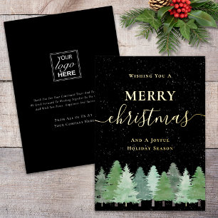 Modern Woodland Snow Company Logo Black and Gold Foil Holiday Card
