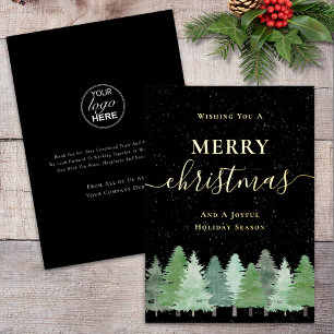 Modern Woodland Snow Company Logo Black & Gold Foil Holiday Card