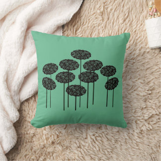 Modern Woodland Trees on Green Throw Pillow