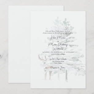 Modern Woodland Watercolor Trees & Deer Wedding  Invitation
