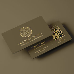 Modern Woodworker Logo Carpenter Dark Taupe Business Card