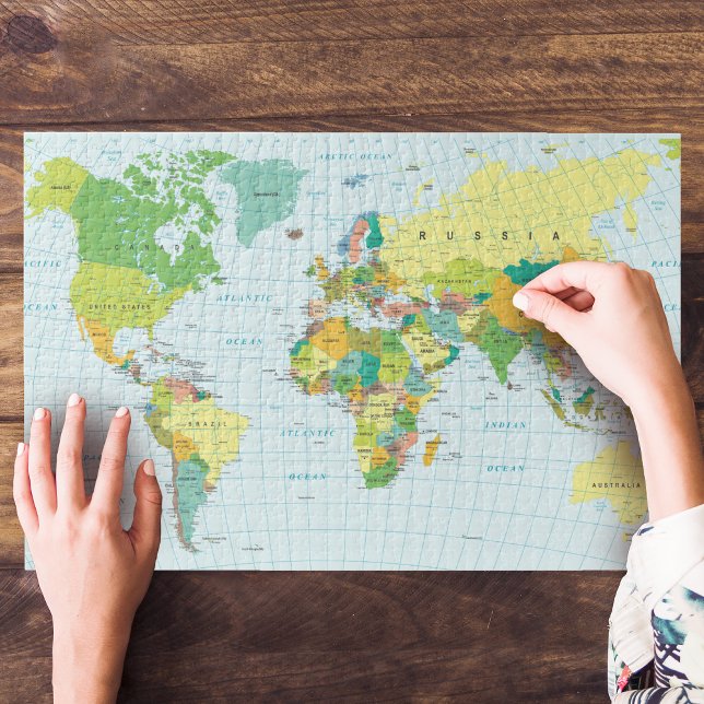 Modern World Map Puzzle (After assembled this puzzle will look great hanging in your home office or as a great piece of decor)