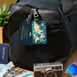 Modern World Traveller Map Glitter Monogrammed Nam Luggage Tag