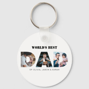 Modern World's Best Dad 3 Photo Collage Key Ring