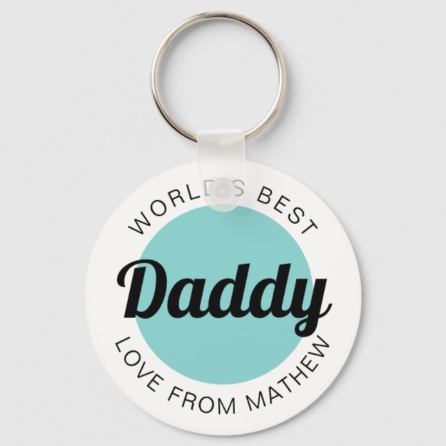 Modern World's Best Daddy Grandpa Teal Green Key Ring (Front)