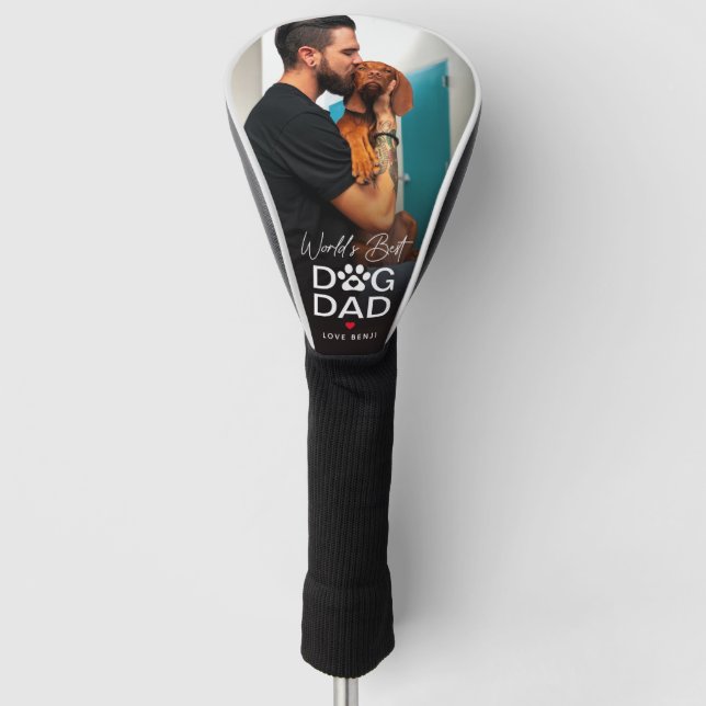 Modern 'World's Best Dog Dad' Photo Golf Head Cover (Front)
