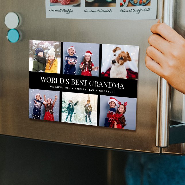 Modern WORLDS BEST GRANDMA Photo Collage Magnet (Creator Uploaded)