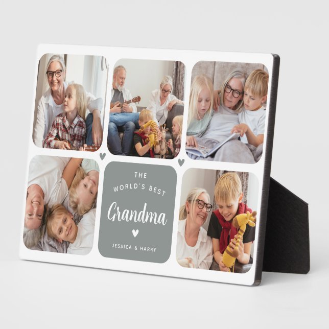 Modern World's Best Grandma Photo Collage Plaque (Side)