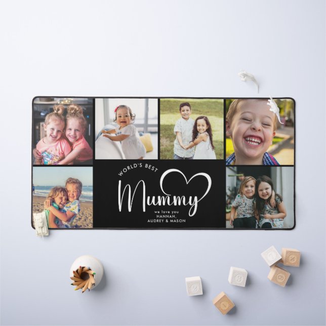 Modern World's Best Mummy Gift Photo Collage Throw Desk Mat (Kids Table)