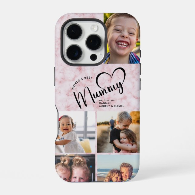 Modern World's Best Mummy Gift Photo  Pink Marble iPhone Case (Back)