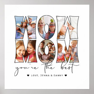 Modern Wow Mum Quote 6 Photo Collage White Poster