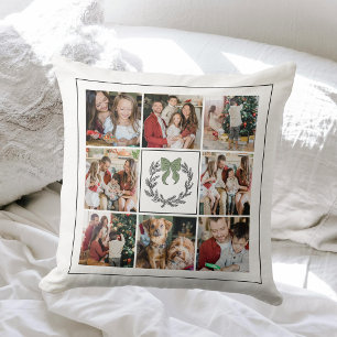 Modern Wreath 9 Family Photo Collage Christmas Cushion