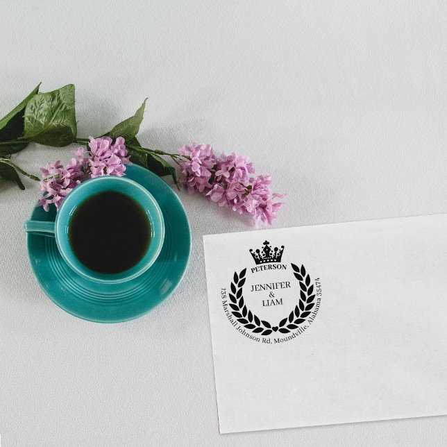 Modern Wreath and Crown Custom Return Address Rubber Stamp (Creator Uploaded)