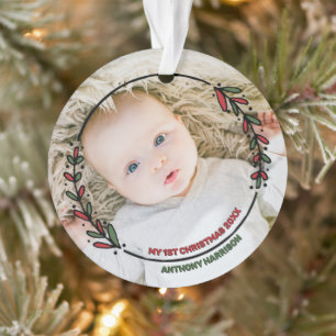 Modern Wreath Baby's First Christmas Photo Ornament