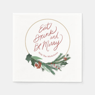 Modern Wreath Eat Drink and Be Merry Napkins