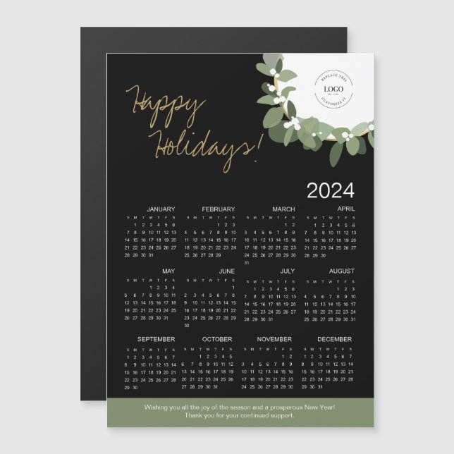 Modern Wreath Gold black Your Logo 2024 Calendar (Front/Back)