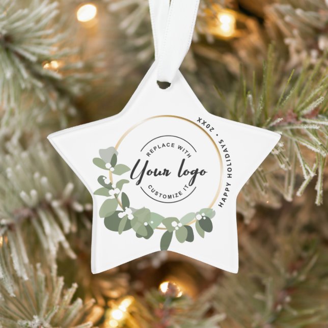 Modern Wreath Happy Holidays Your Logo Promotional Ornament (Tree)