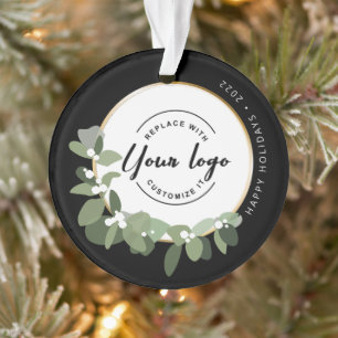 Modern Wreath Happy Holidays Your Logo Promotional Ornament