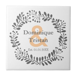 Modern Wreath His and Her Wedding Ceramic Tile