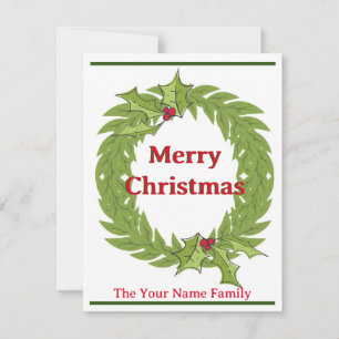Modern Wreath Merry Christmas Card Green Red