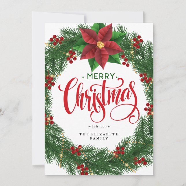 Modern wreath minimal foliage Christmas Holida Invitation (Front)