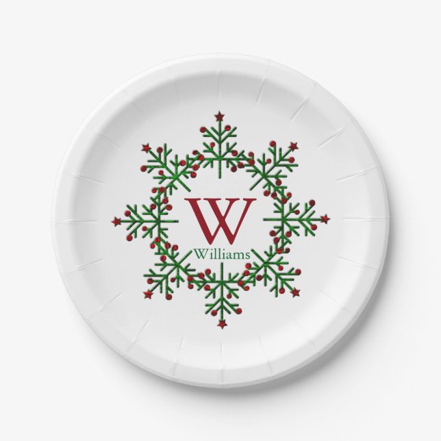 Modern Wreath Monogram Paper Plate (Front)