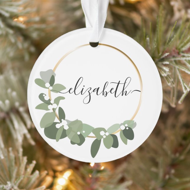 Modern wreath personalised name Christmas Wedding Ornament (Tree)