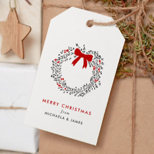 Modern Wreath Personalized Names Merry Christmas Gift Tags