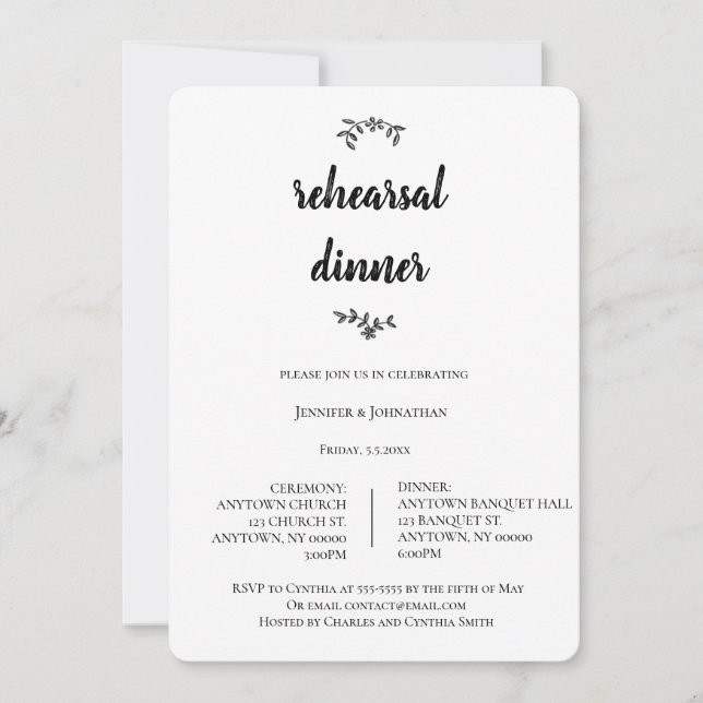 Modern Wreath Script Rehearsal Dinner Invitations (Front)