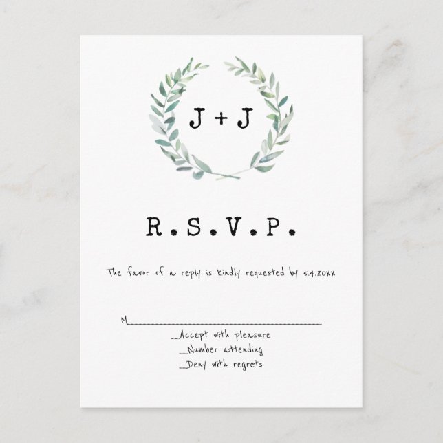 Modern wreath wedding RSVP cards (Front)
