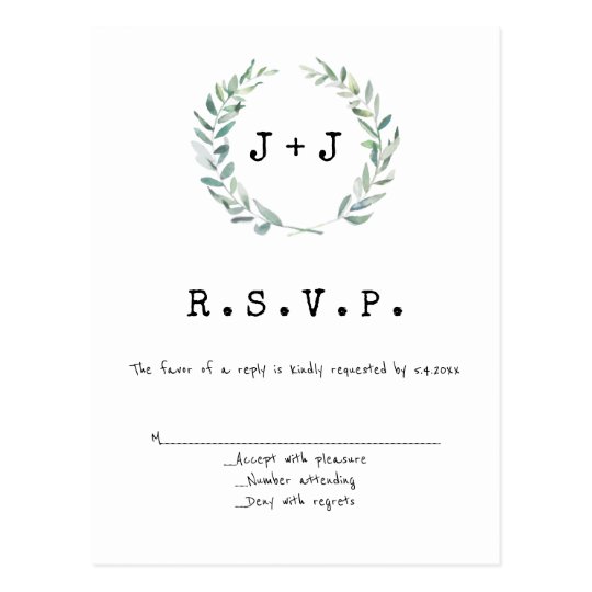 Modern wreath wedding RSVP cards