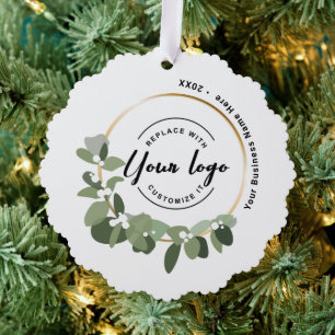 Modern wreath with logo unique Custom Tree Decoration Card