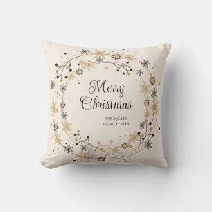 Modern Wreath with Script Merry Christmas Cushion