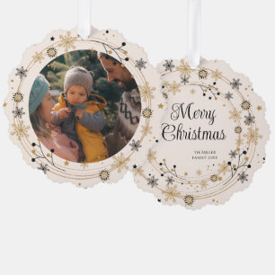 Modern Wreath with Script Merry Christmas Tree Decoration Card