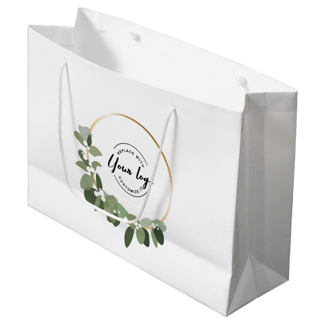 Modern Wreath Your logo here Custom Holiday  Large Gift Bag (Front Angled)
