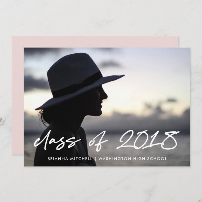 Modern Writing | Class of 2018 Photo Grad Party Invitation (Front/Back)