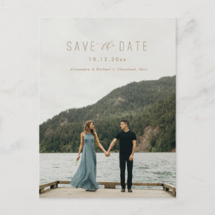 Modern Writing Save the Date Postcard Taupe