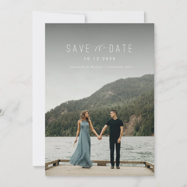 Modern Writing Save the Date White (Front)
