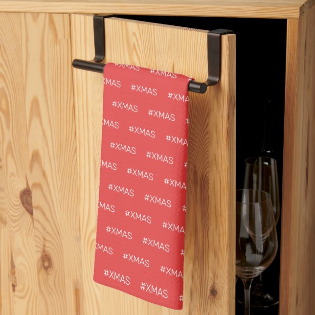 Modern XMAS Red and White pattern Tea Towel (Thirds Fold)