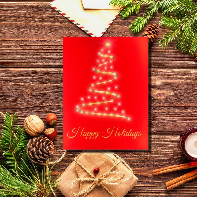Modern Xmas tree in bright red Holiday Postcard (Creator Uploaded)